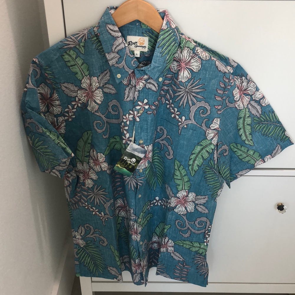 Reyn Spooner Blue Floral Hawaiian Shirt